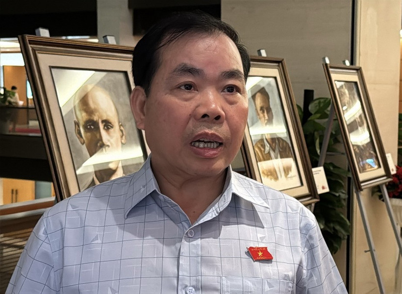 Đại biểu Nguyễn Quang Huân (đoàn Bình Dương) trả lời phỏng vấn. (Ảnh: Hải Ngọc/TTXVN)