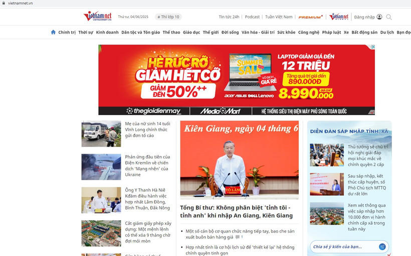 Giao diện Báo VietNamNet.