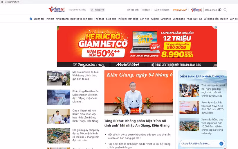 Giao diện Báo VietNamNet.