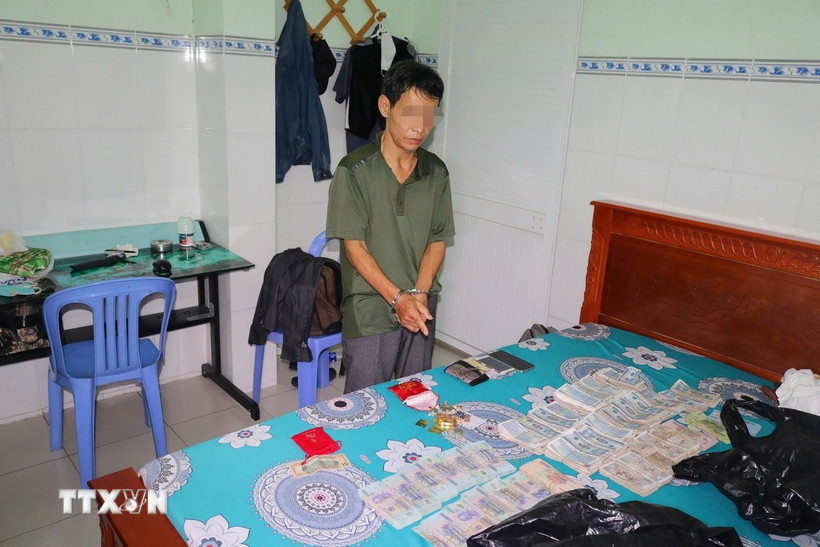 Đối tượng Đỗ Đình Mai (sinh năm 1967, tạm trú tại xã Thoại Sơn, tỉnh An Giang) bị bắt để điều tra về hành vi trộm cắp tài sản. (Ảnh: TTXVN phát)