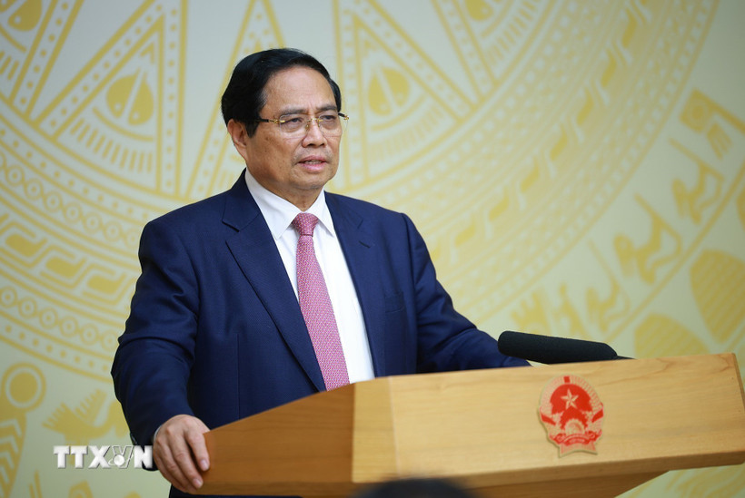 Thủ tướng Phạm Minh Chính kết luận Phiên họp lần thứ 28 của Ban Chỉ đạo chống khai thác hải sản bất hợp pháp. (Ảnh: Dương Giang/TTXVN)