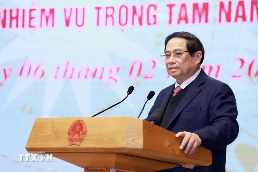 Thủ tướng Phạm Minh Chính khai mạc Phiên họp tổng kết hoạt động của Ủy ban và Đề án 06. (Ảnh: Dương Giang/TTXVN)