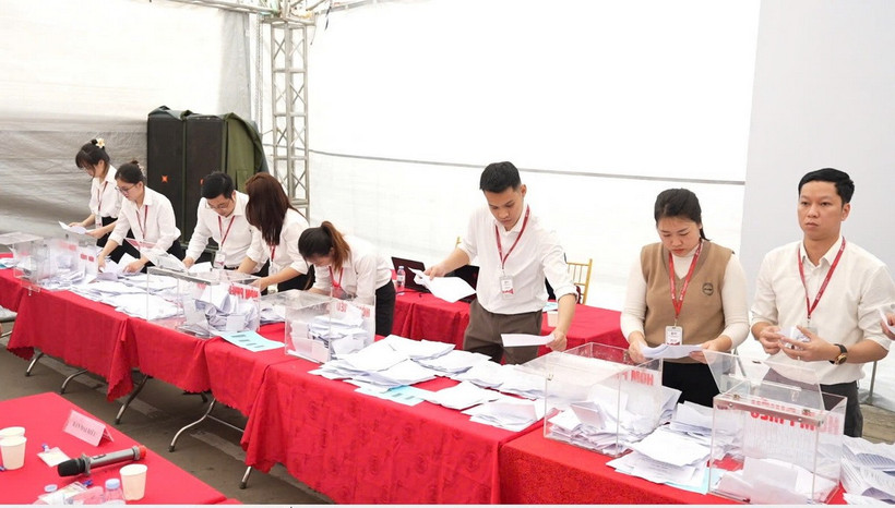 Quang cảnh phiên đấu giá đất. (Ảnh: Mạnh Khánh/Vietnam+)