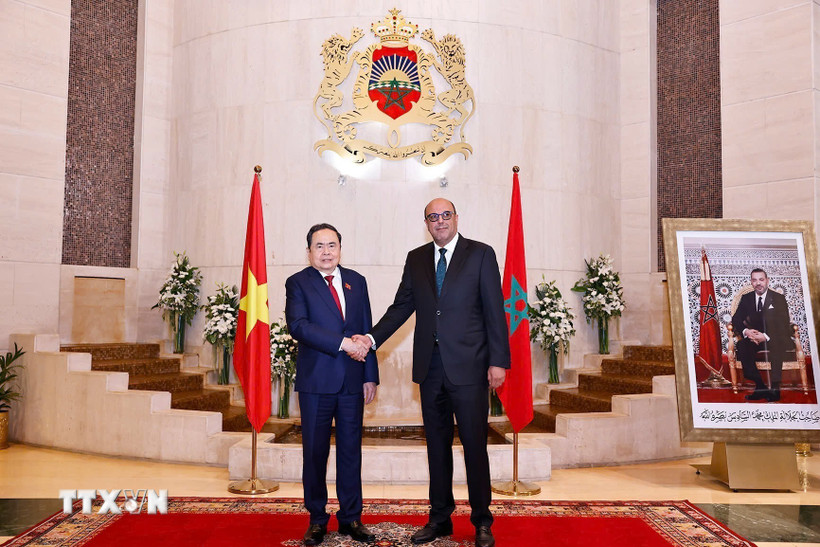 Chủ tịch Quốc hội Trần Thanh Mẫn hội kiến Chủ tịch Thượng viện Maroc Mohamed Ould Errachid. (Ảnh: Doãn Tấn/TTXVN)