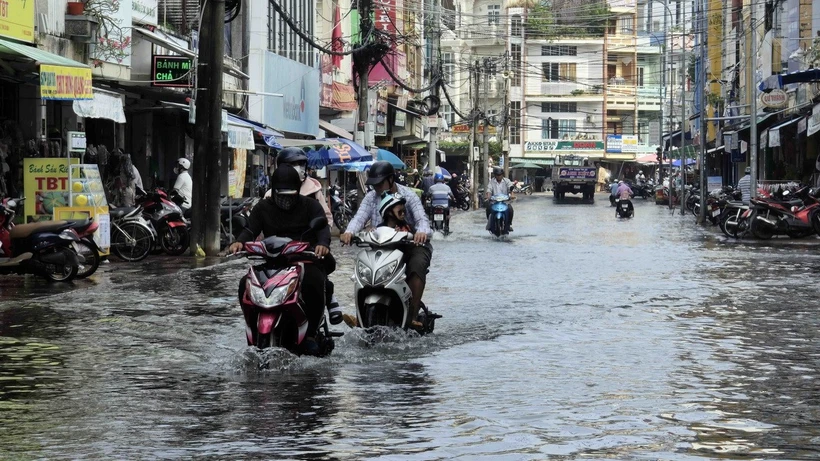 Đợt triều cường dâng cao ở Cà Mau hồi giữa tháng 12. (Ảnh: Kim Há/TTXVN)