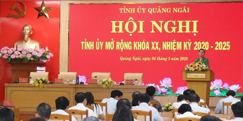 Tỉnh ủy Quảng Ngãi tổ chức Hội nghị Tỉnh ủy mở rộng khóa XX, nhiệm kỳ 2020-2025. (Ảnh: Phạm Cường/TTXVN)