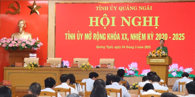 Tỉnh ủy Quảng Ngãi tổ chức Hội nghị Tỉnh ủy mở rộng khóa XX, nhiệm kỳ 2020-2025. (Ảnh: Phạm Cường/TTXVN)