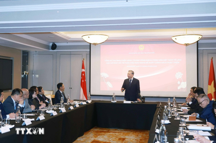 Tổng Bí thư Tô Lâm phát biểu tại buổi gặp mặt. (Ảnh: Thống Nhất/TTXVN)