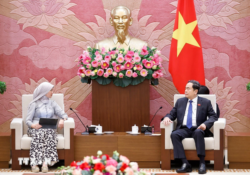 Chủ tịch Quốc hội Trần Thanh Mẫn tiếp Tổng Thư ký AIPA Siti Rozaimeriyanty Dato Haji Abdul Rahman. (Ảnh: Doãn Tấn/TTXVN)