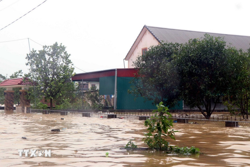 Hàng trăm hộ dân tổ dân phố Sơn Trình, phường Hà Huy Tập, Hà Tĩnh, nước ngập sâu ngày 3/11. (Ảnh: Công Tường/TTXVN)