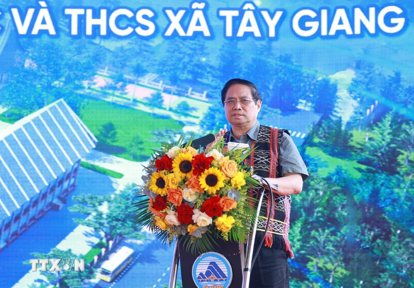 Thủ tướng Phạm Minh Chính phát biểu tại lễ khởi công. (Ảnh: Dương Giang/TTXVN)