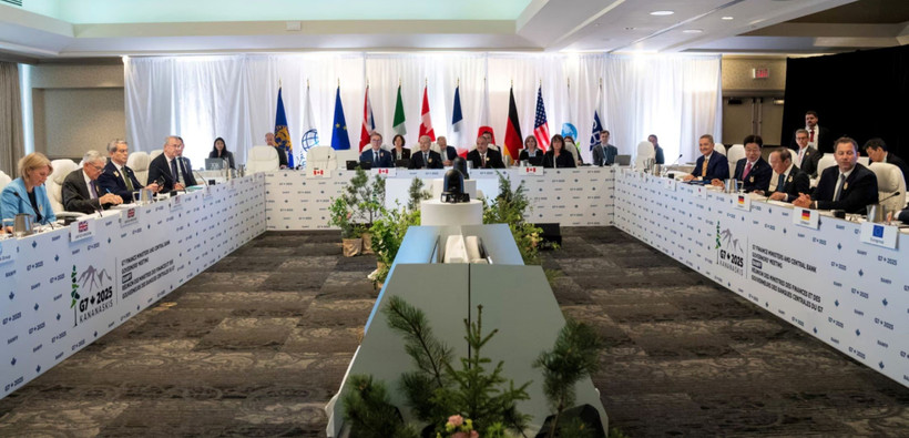 Toàn cảnh Hội nghị các Bộ trưởng Tài chính và Thống đốc Ngân hàng trung ương Nhóm 7 nước công nghiệp phát triển (G7) ở Banff, Alberta, Canada ngày 21/5/2025. (Nguồn: Reuters/TTXVN)