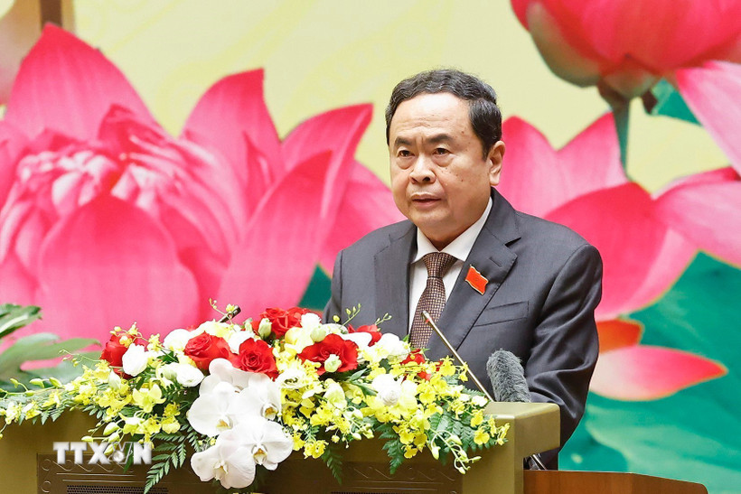 Ủy viên Bộ Chính trị, Bí thư Đảng ủy Quốc hội, Chủ tịch Quốc hội Trần Thanh Mẫn đọc Diễn văn khai mạc Đại hội. (Ảnh: Doãn Tấn/TTXVN)