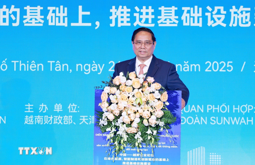 Thủ tướng Phạm Minh Chính phát biểu tại Diễn đàn kết nối doanh nghiệp Việt Nam-Trung Quốc. (Ảnh: Dương Giang/TTXVN)