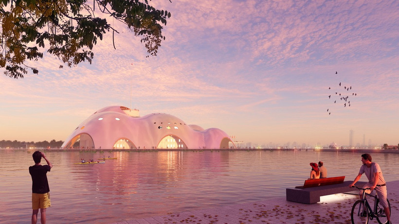 Mái vòm hình sóng nước Hồ Tây của nhà hát Opera Hà Nội.