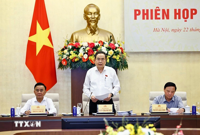 Chủ tịch Quốc hội Trần Thanh Mẫn, Chủ tịch Ủy ban dự thảo sửa đổi, bổ sung một số điều của Hiến pháp năm 2013 phát biểu. (Ảnh: Doãn Tấn/TTXVN)