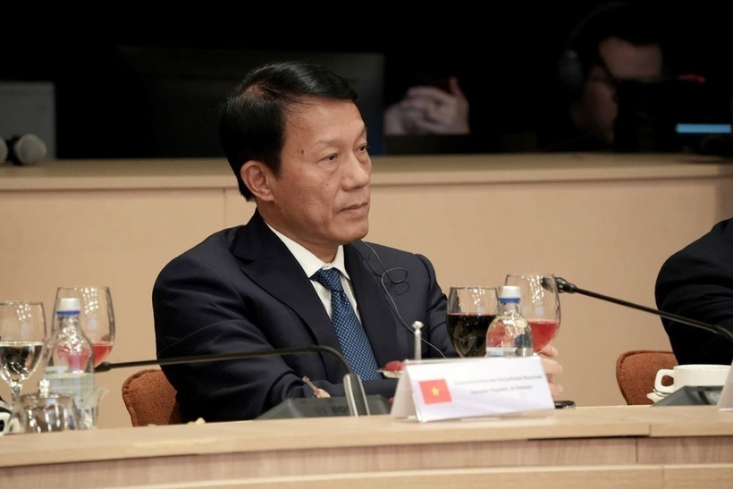 Đại tướng Lương Tam Quang, Ủy viên Bộ Chính trị, Bộ trưởng Bộ Công an tham dự Phiên tham vấn giữa lãnh đạo cấp cao phụ trách an ninh ASEAN-Nga. (Ảnh: Quang Vinh/TTXVN)