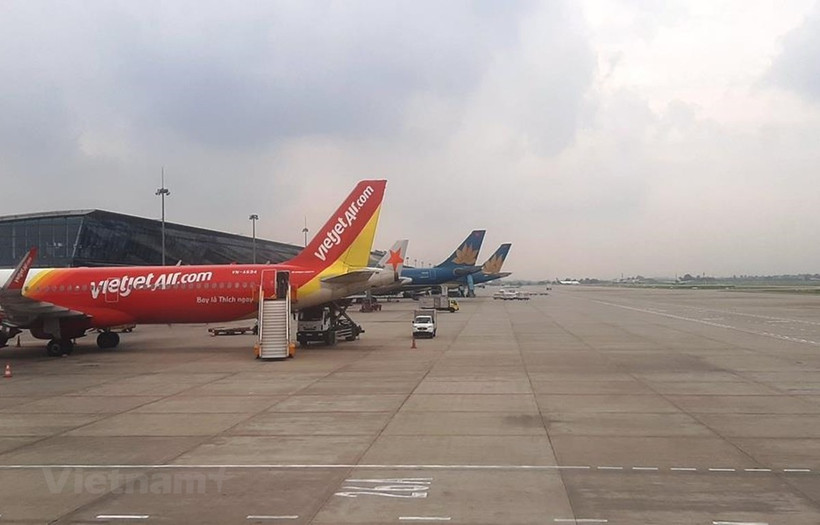 Máy bay của các Hãng hàng không Việt Nam tại Sân bay Quốc tế Nội Bài. (Ảnh: PV/Vietnam+)