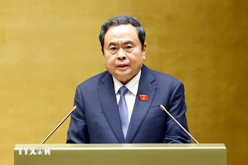 Chủ tịch Quốc hội Trần Thanh Mẫn phát biểu bế mạc Kỳ họp. (Ảnh: Doãn Tấn/TTXVN)