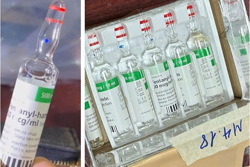 Lọ ma túy chứa chất cực độc fentanyl bị thu giữ. (Ảnh do công an cung cấp)