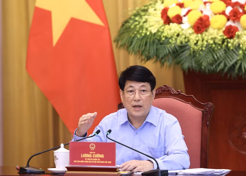 Chủ tịch nước Lương Cường phát biểu chỉ đạo. (Ảnh: Lâm Khánh/TTXVN)