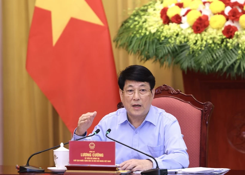 Chủ tịch nước Lương Cường phát biểu chỉ đạo. (Ảnh: Lâm Khánh/TTXVN)
