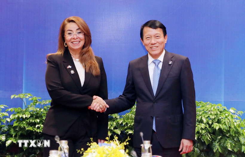 Đại tướng Lương Tam Quang, Bộ trưởng Bộ Công an hội kiến bà Ghada Waly, Phó Tổng Thư ký Liên hợp quốc, Giám đốc điều hành Văn phòng Liên hợp quốc về phòng, chống ma túy và tội phạm (UNODC). (Ảnh: Phạm Kiên/TTXVN)