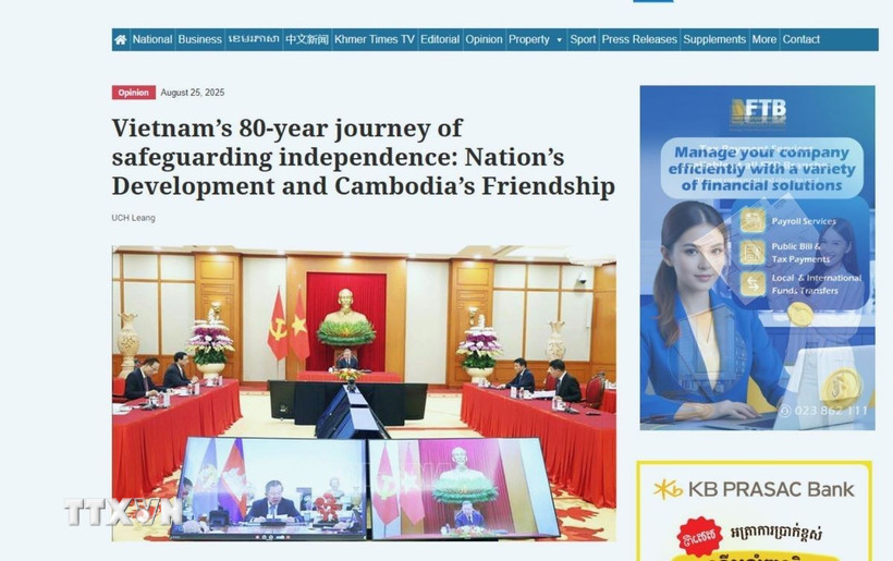 Bài viết đăng phát ngày 25/8/2025 trên tờ Khmer Times. (Ảnh: TTXVN phát)