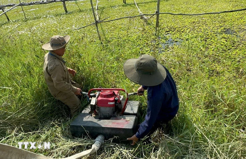 Thao tác, vận hành máy bơm chữa cháy. (Ảnh minh họa: TTXVN phát)