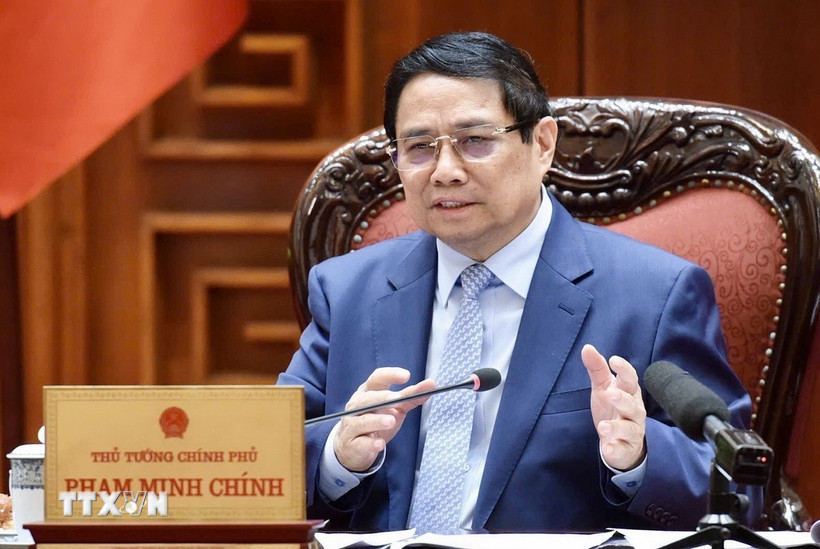 Thủ tướng Phạm Minh Chính chủ trì họp Thường trực Chính phủ chuẩn bị đàm phán thương mại với Hoa Kỳ. (Ảnh: Dương Giang/TTXVN)