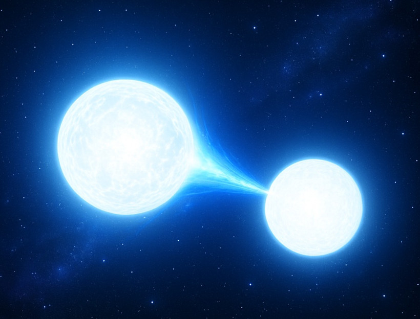 Hai ngôi sao hợp nhất - một hiện tượng hiếm được tiết lộ nhờ quan sát tia cực tím từ Kính viễn vọng Không gian Hubble. (Nguồn: Hai ngôi sao hợp nhất - một hiện tượng hiếm được tiết lộ nhờ quan sát tia cực tím từ Kính viễn vọng Không gian Hubble. (Nguồn: The Brighter Side of News)