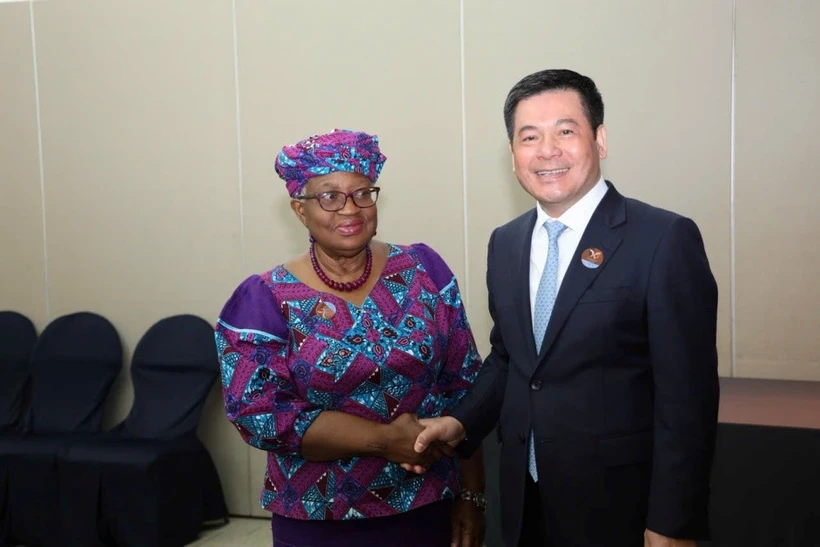 Bộ trưởng Nguyễn Hồng Diên tiếp xúc và họp song phương với bà Ngozi Okonjo-Iweala, Tổng Giám đốc Tổ chức Thương mại Thế giới (WTO). (Nguồn: Bộ Công Thương)