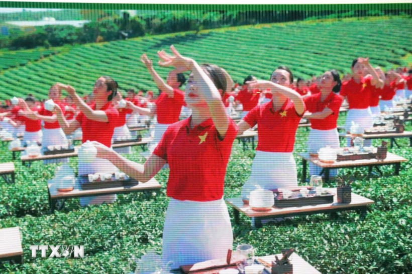 Lễ hội Trà quốc tế 2025: Nơi kết nối tinh hoa trà của nhân loại Tiết mục 1111 trà nương biểu diễn nghệ thuật trà đạo, 1 trong 4 kỷ lục Việt Nam thiết lập tại Lễ hội trà quốc tế. (Ảnh: Chu Quốc Hùng/TTXVN)