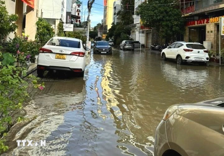 Đường Trần Đại Nghĩa, phường Ninh Kiều, thành phố Cần Thơ bị ngập nước. (Ảnh: TTXVN phát)