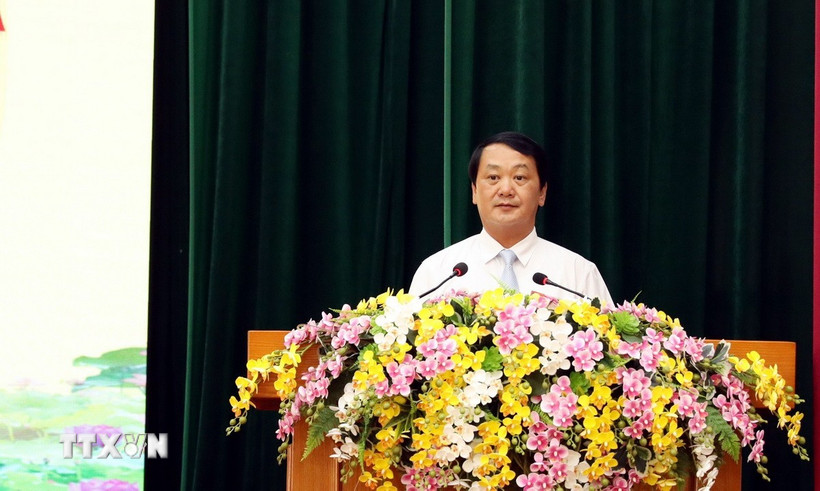 Bí thư Tỉnh ủy Tuyên Quang Hầu A Lềnh phát biểu tại Đại hội. (Ảnh: Quang Cường/TTXVN)