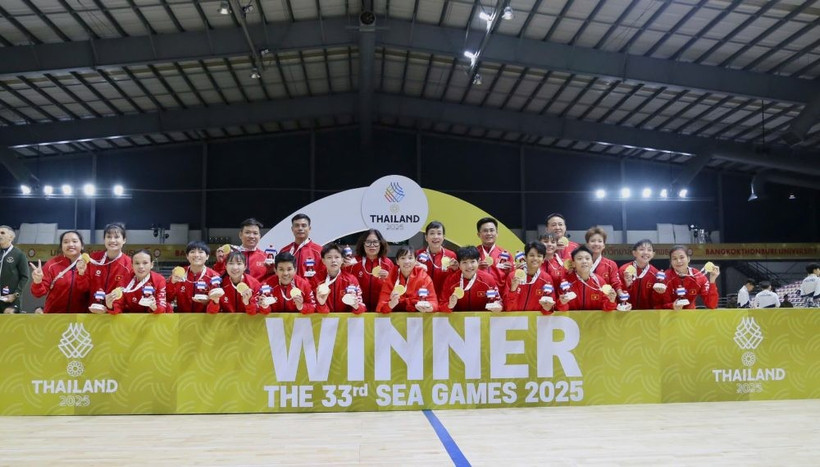 Đội tuyển Futsal nữ Việt Nam giành huy chương Vàng SEA Games 33. (Nguồn: VFF)