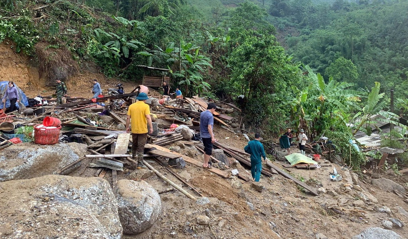 Hiện trường lũ quét, sạt lở đất đá tại xã Yến Dương (huyện Ba Bể, tỉnh Bắc Kạn). (Ảnh: Vũ Hoàng Giang/TTXVN)