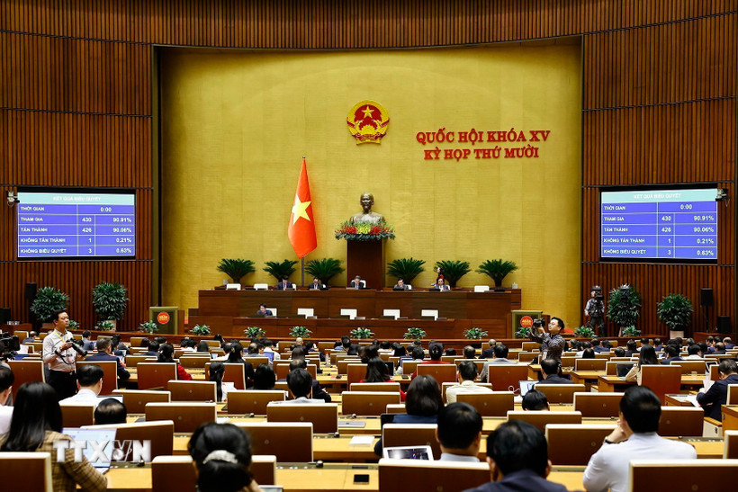 Quốc hội biểu quyết thông qua Luật Thi hành tạm giữ, tạm giam và cấm đi khỏi nơi cư trú. (Ảnh: Doãn Tấn/TTXVN)