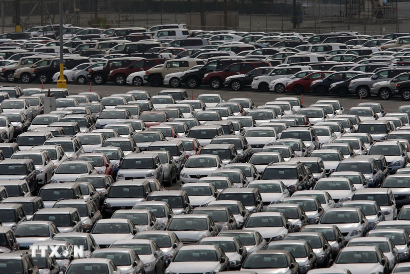 Ôtô nhập khẩu tại cảng Long Beach, California, Mỹ. (Ảnh: Getty Images/TTXVN)
