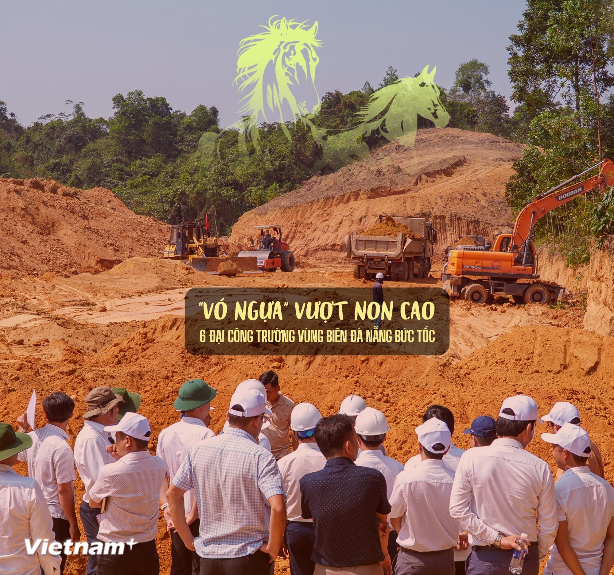 Đoàn công tác kiểm tra thực tế công trường dự án xây dựng trường liên cấp tại xã miền núi Đắc Pring, Đà Nẵng. (Ảnh: Thanh Phong/Vietnam+)