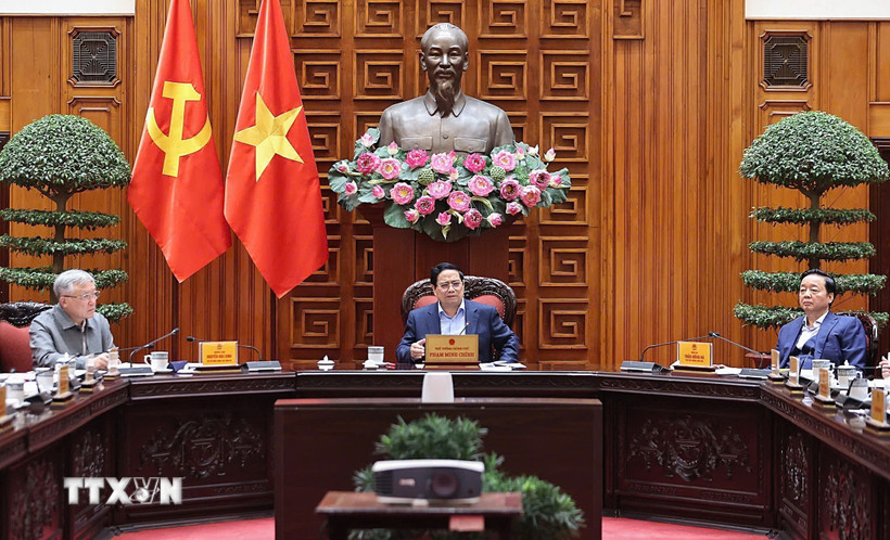 Thủ tướng Phạm Minh Chính chủ trì cuộc họp. (Ảnh: Dương Giang/TTXVN)