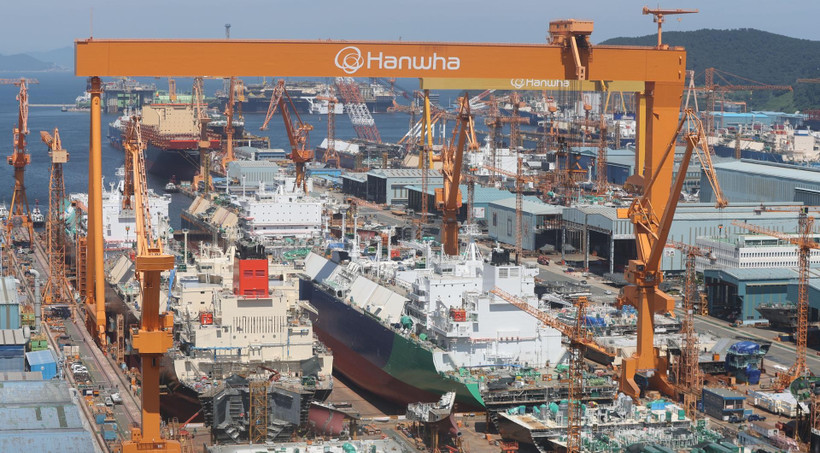 Cơ sở Geoje của công ty đóng tàu Hanwha Ocean. (Ảnh: Yonhap)