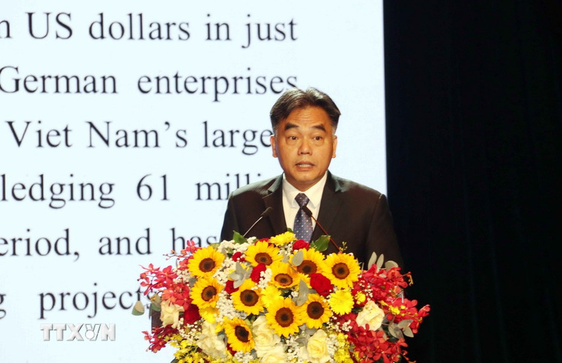 Ông Nguyễn Lộc Hà, Phó Chủ tịch Ủy ban Nhân dân Thành phố Hồ Chí Minh, phát biểu chúc mừng tại buổi lễ. (Ảnh: Xuân Khu/TTXVN)