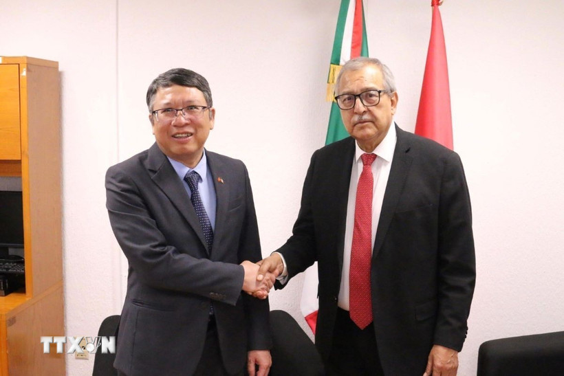 Đại sứ Việt Nam tại Mexico Nguyễn Văn Hải và Chủ tịch Ủy ban Đối ngoại Hạ viện Mexico Pedro Vázquez González. (Ảnh: TTXVN phát)