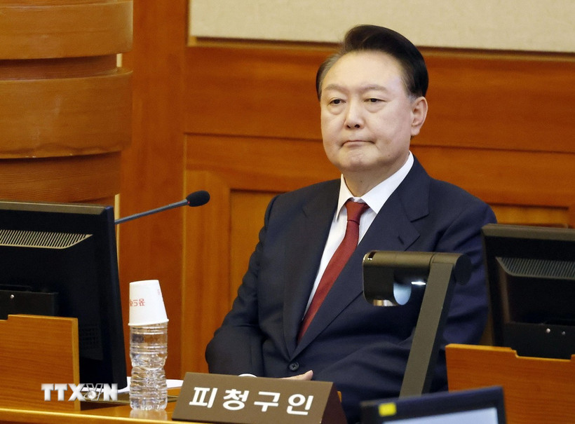 Tổng thống Hàn Quốc Yoon Suk Yeol tại Tòa án Hiến pháp ở Seoul ngày 23/1/2025. (Ảnh: Kyodo/TTXVN)