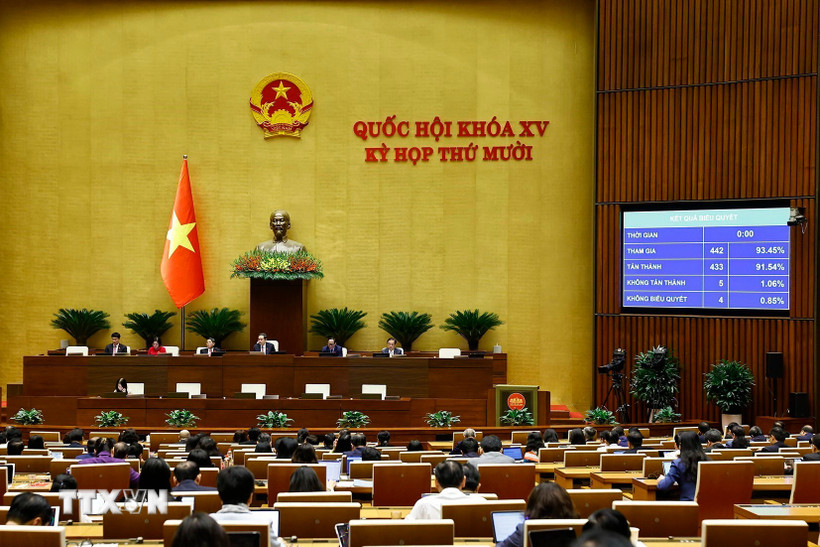 Quốc hội biểu quyết thông qua Luật Chuyển đổi số. (Ảnh: Doãn Tấn/TTXVN)