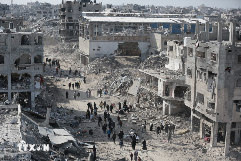 Các tòa nhà bị phá hủy do xung đột tại Jabalia, Dải Gaza. (Ảnh: THX/TTXVN)