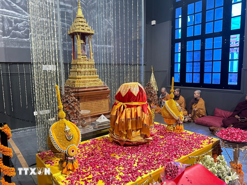 Xá lợi Đức Phật được tôn trí tại Bảo tàng Quốc gia New Delhi, Ấn Độ. (Ảnh: Quang Trung/TTXVN)