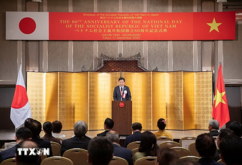 Đại sứ Việt Nam tại Nhật Bản Phạm Quang Hiệu phát biểu khai mạc lễ kỷ niệm. (Ảnh: Xuân Giao/TTXVN)