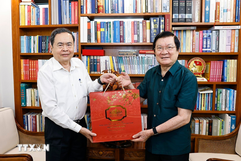 Chủ tịch Quốc hội Trần Thanh Mẫn tới thăm, chúc Tết nguyên Chủ tịch nước Trương Tấn Sang. (Ảnh: Doãn Tấn/TTXVN)
